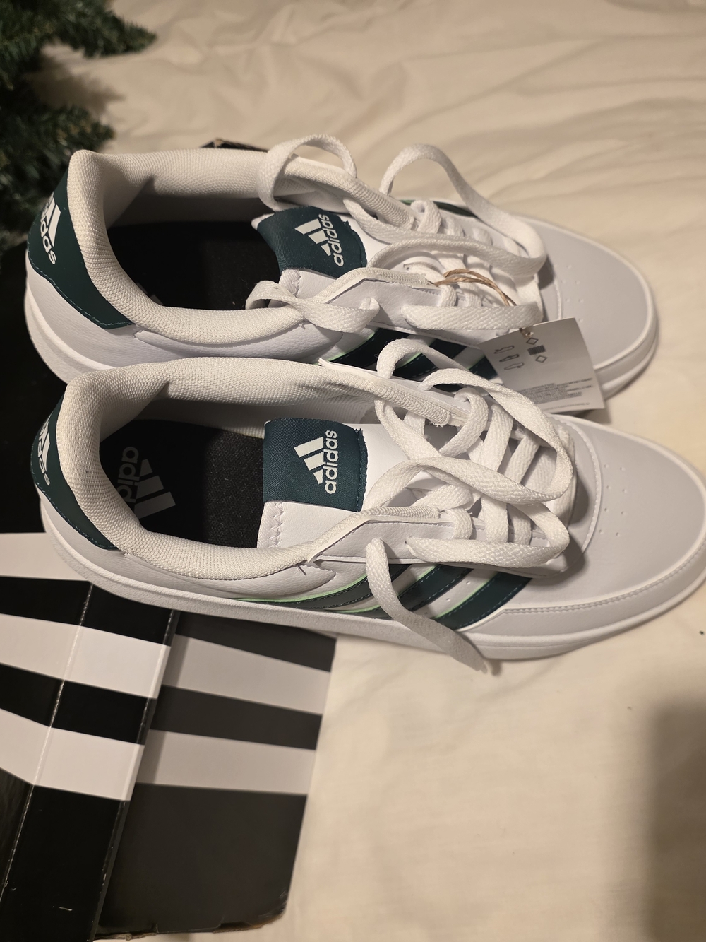 adidas White and Green Low-Top Sneakers